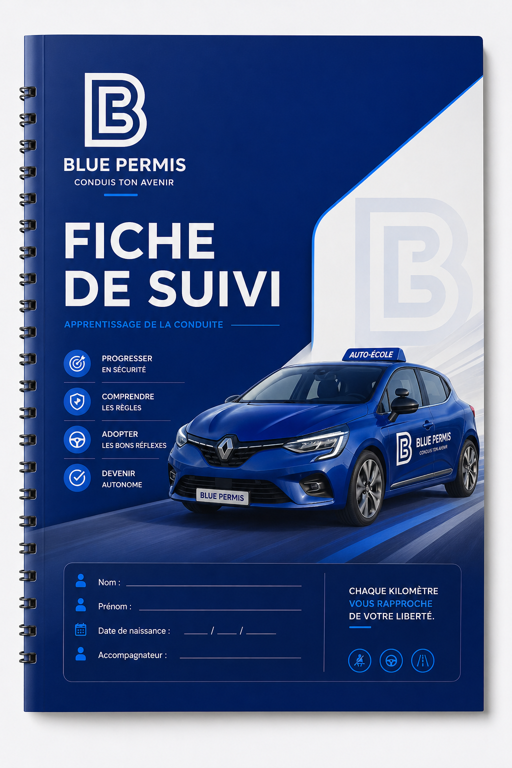 Fiche de suivi de formation LOKA PERMIS avec schémas et étapes de progression